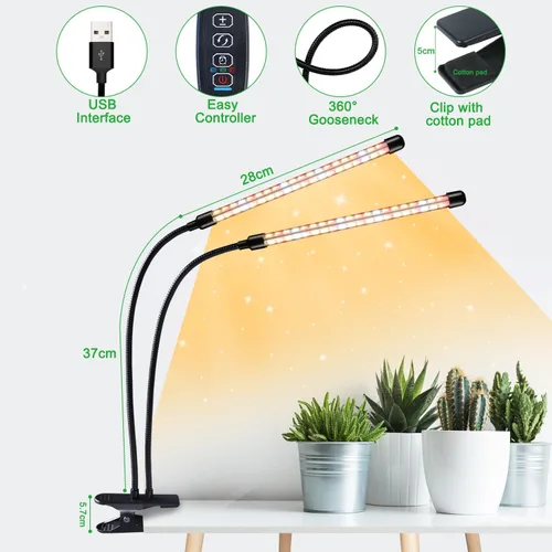 Miniatura 3 de SDOVUERC Luces de cultivo para plantas de interior, lámparas LED de espectro completo de 4 cabezales con clips y cables de 10 pies para cultivo