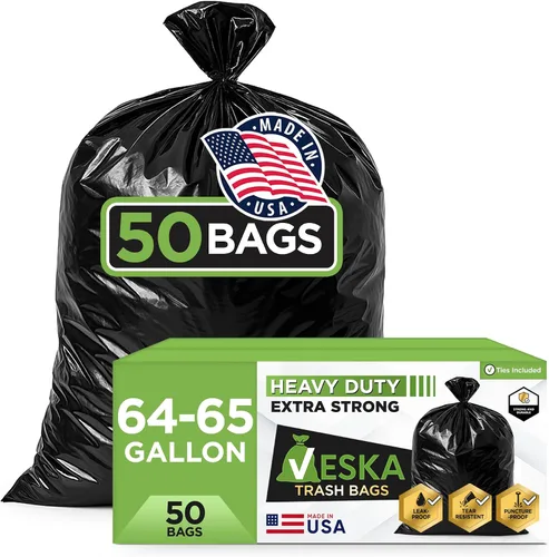 Bolsas de basura de 65 galones para Toter, (paquete de 50 bolsas con lazos), bolsas de basura grandes de 65 galones resistentes, bolsas de basura de