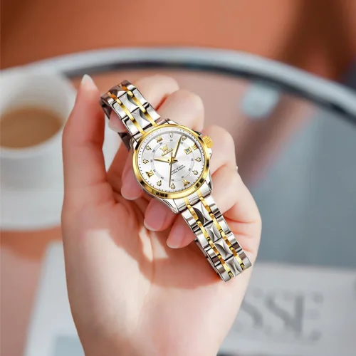 Miniatura 3 de OLEVS Relojes de diamante de lujo pequeños para mujer - Pulsera de acero inoxidable, impermeables, analógicos, luminosos, con fecha, relojes