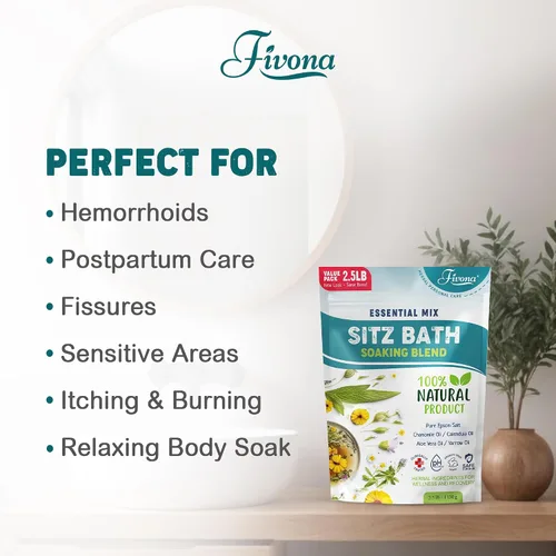 Miniatura 2 de Tratamiento de hemorroides 40 onzas, sales de baño Fivona Sitz, mezcla de remojo posparto sal de Epsom con todos los aceites naturales para cuidado