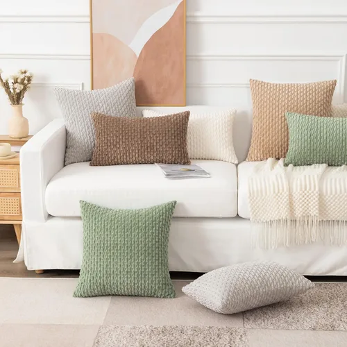Miniatura 5 de UGASA - Funda de almohada decorativa de pana suave de 18 x 18 pulgadas, estilo bohemio, a rayas, decoración moderna del hogar para sofá, sala