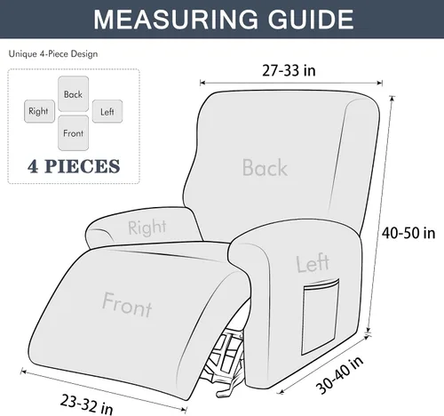 Miniatura 6 de CONRUSER Funda elástica para sillón reclinable, 4 piezas, funda gruesa para sofá de un solo asiento, funda de jacquard suave para sillón reclinable
