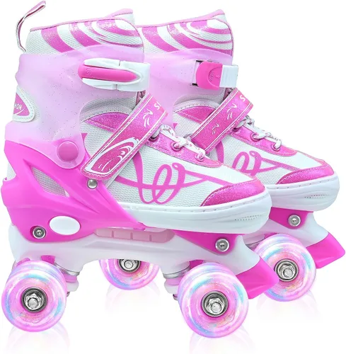 Miniatura 10 de Patines para niños y niñas con detalles de purpurina, patines de diseño musical para exteriores con ruedas iluminadas, patines ajustables para niños