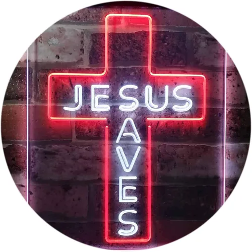 Miniatura 17 de ADVPRO Placa de pared con diseño de Jesús salva cruz, regalos de inauguración de la casa, letrero de neón LED de doble color, azul y rojo, 8.5 x 12