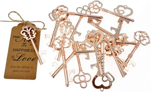Miniatura 5 de ALIMITOPIA 50 piezas de abrebotellas con llave de esqueleto, despedida de soltera, boda, fiesta, recuerdo, regalo con etiqueta de acompañante y Oro