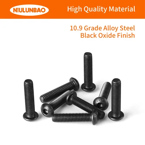 Miniatura 4 de Tornillos de cabeza de botón M5-0.031 x 0.315 in Tornillos de acero de aleación de grado 10.9 métricos, acabado de óxido negro, totalmente roscado