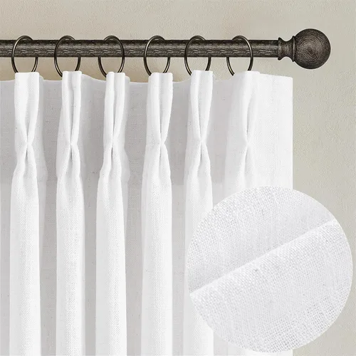 Miniatura 133 de Cortinas de lino natural con pliegues fruncidos de 120 pulgadas de largo para sala de estar, cortinas plisadas con ganchos y lengüeta trasera