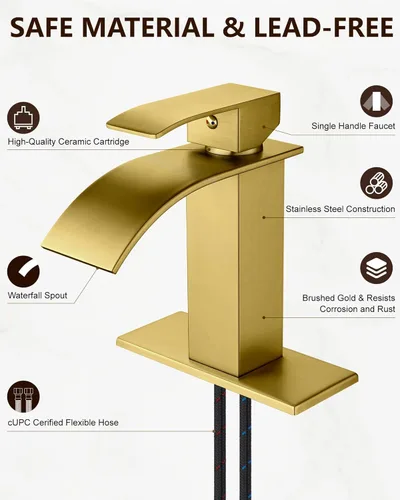 Miniatura 6 de Midanya - Grifo de baño con boquilla de cascada, de un agujero o tres agujeros para montaje en cubierta, grifo de lavabo de acero inoxidable 304