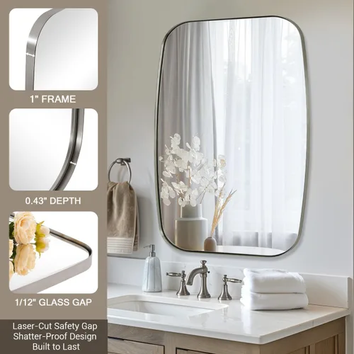 Miniatura 6 de ANDY STAR Espejo de baño de níquel cepillado, espejo ovalado de 20 x 30 pulgadas para baño, espejo oblongo de níquel cepillado con marco de metal