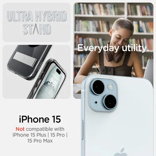 Miniatura 2 de Spigen Funda ultra híbrida S MagFit diseñada para iPhone 15 (2023) [Kickstand] [Amti Yellowing], compatible con MagSafe, color negro