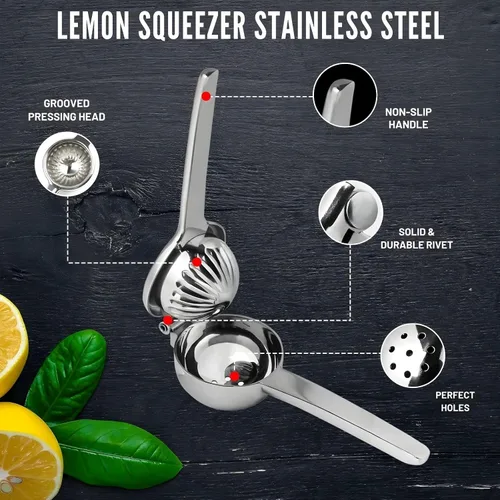 Miniatura 3 de Exprimidor de limón extra grande – Prensa de cítricos de acero inoxidable resistente con cuenco jumbo – Exprimidor manual para limones, limas