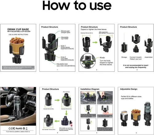 Miniatura 9 de Portavasos y organizador expandible de alta resistencia para automóvil, ajuste universal para botellas grandes, tazas de café, teléfonos, alimentos