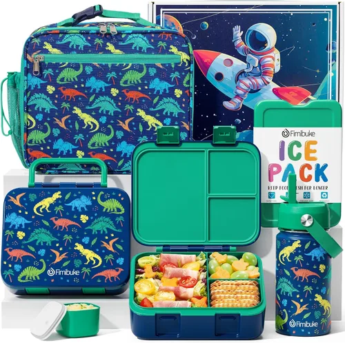 Fimibuke - Lonchera Bento para Niños - Juego de Caja de Almuerzo Bento para Niños Pequeños con 3 Compartimentos, Botella de Agua de Acero A3.