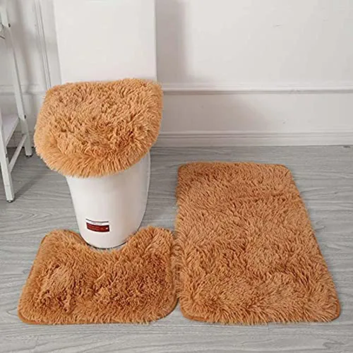 Miniatura 27 de Juego de 3 tapetes de baño para baño, suaves, antideslizantes, suaves, en forma de U, tapete para inodoro, tapete de baño y tapa de inodoro