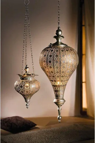 Miniatura 2 de Westcharm Lámpara de Adoración Antigua de Plata Oriental Marroquí para Ramadán, Colgante de Metal, Luz Colgante, Lámpara de Vela Decorativa
