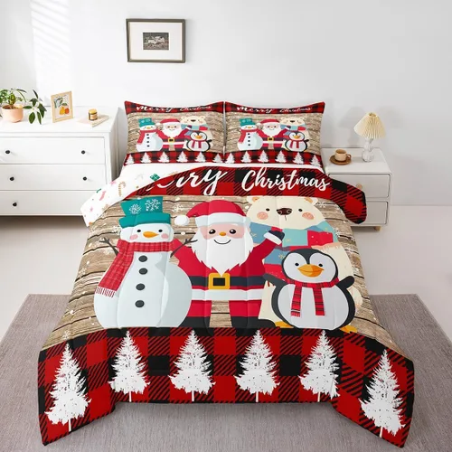 Miniatura 33 de Erosebridal Juego de edredón de Papá Noel tamaño matrimonial para niños y niñas, edredón de plumón de Feliz Navidad, juego de ropa de cama
