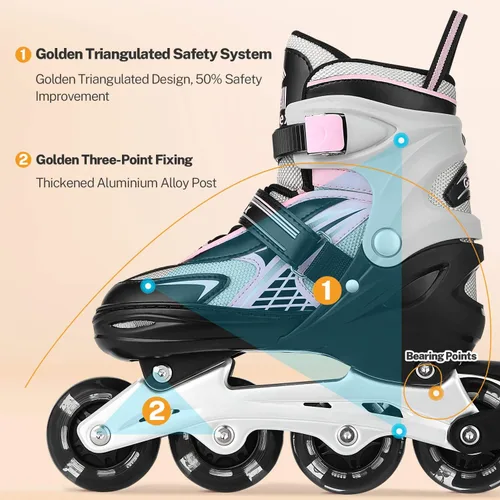 Miniatura 3 de Gonex Patines en línea para niñas y niños, patines ajustables para exteriores, patines en línea para niños, adolescentes y mujeres con ruedas A-Rosa