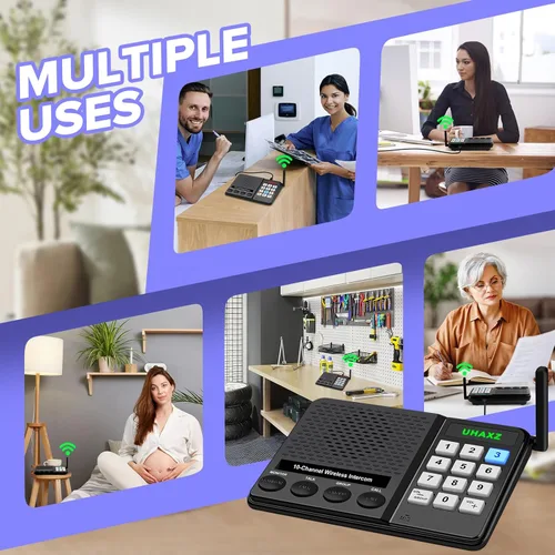 Miniatura 7 de Intercomunicadores inalámbricos para el hogar, intercomunicador de largo alcance de 6000 pies, sistema de intercomunicación doméstica de 10 canales