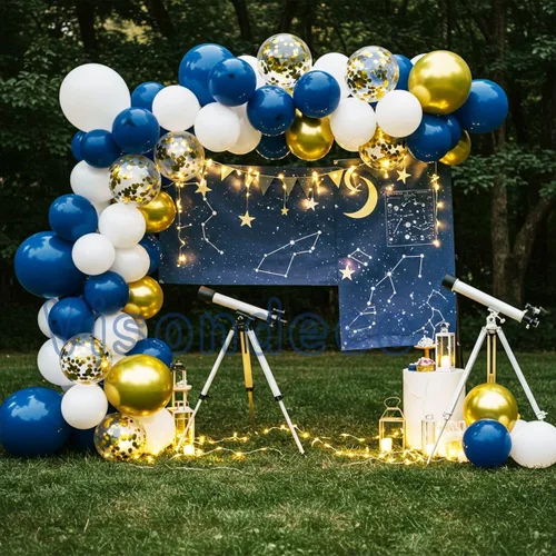 Miniatura 4 de Kit de guirnalda de globos azul marino, 102 globos azules y blancos con globos dorados y de papel de aluminio, arco de decoración de fiesta