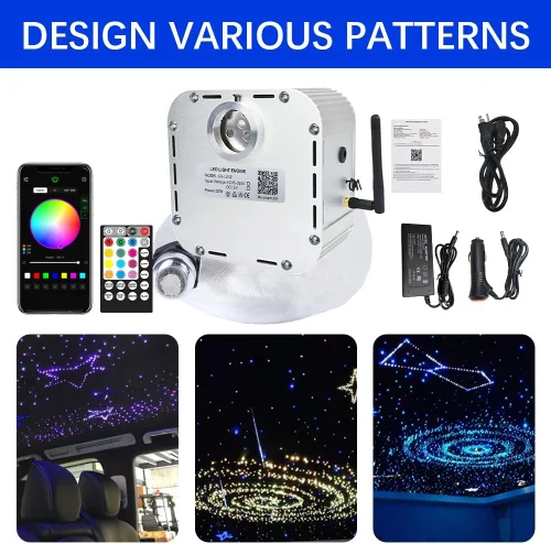 Miniatura 8 de Kit de techo Twinkle Starlight de 32 W, 700 luces de fibra óptica de 0.03 pulgadas, 13.1 pies, luz de techo de estrella, fuente de luz con sensor
