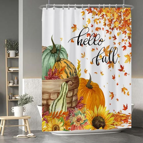 Miniatura 114 de Cortina de ducha de fantasma y gato negro para niños, 36 x 72 pulgadas, espeluznante y bonita, cortina de baño de Halloween con 6 ganchos, cortina