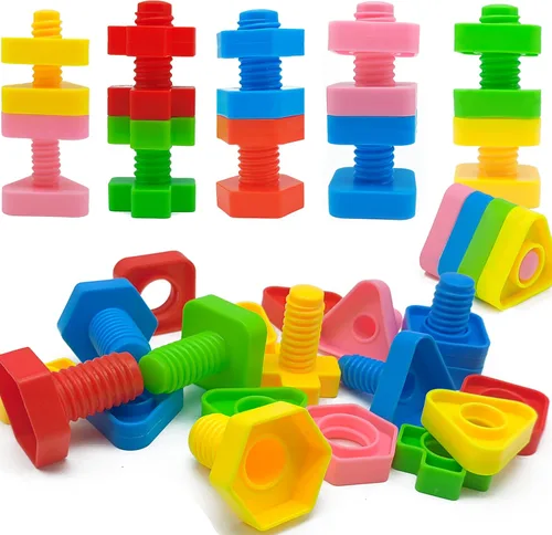 Miniatura 4 de Jumbo juego de tornillos y tuercas con bolsa, 40 piezas, terapia ocupacional, incluida tarjeta de patrones, juguete de motor fino que empareja