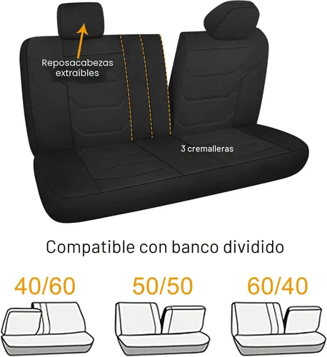 Miniatura 5 de Pariiaotin Juego completo de fundas de asiento de automóvil de malla de aire 3D, lavables y transpirables, tela premium, fundas de asiento de Negro