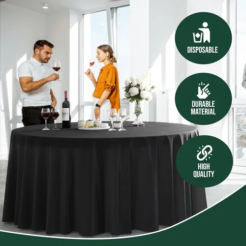 Miniatura 6 de Party Solids Paquete de 6, manteles de plástico color negro, mantel redondo desechable de 120 pulgadas para fiestas, mantel redondo, manteles