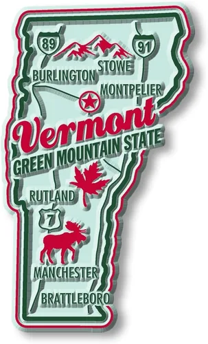 Imán Vermont Premium State de Classic Magnets, 1.8 x 3.1 pulgadas, recuerdos coleccionables de goma 3D estilo vintage y regalos fabricados en los