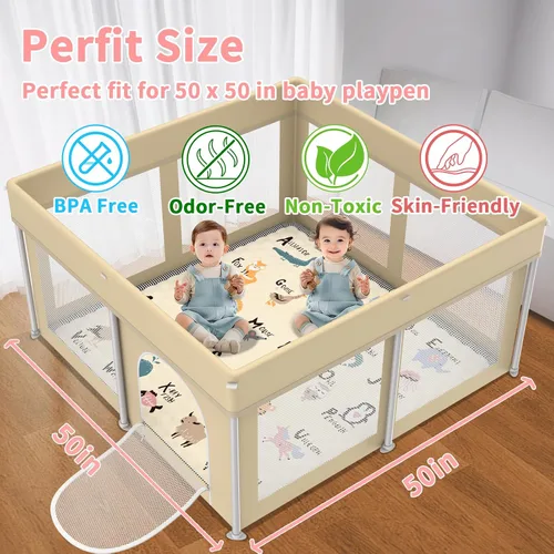 Miniatura 2 de Tapete de juego para bebé para suelo, tapete de corral de 50 x 50 pulgadas, suave, portátil, antideslizante, lavable a máquina, compañero de juego