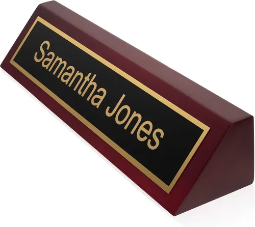 Miniatura 6 de Placa de nombre de escritorio de madera personalizada Providence Engraving para oficina con cuña de escritorio con acabado piano grabado láser