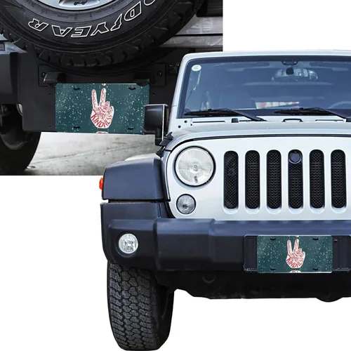 Miniatura 4 de Placa de Matrícula Delantera de Aluminio Retro de Dos Dedos Paz Amor Alegría, Placas de Matrícula Decorativas Divertidas de Metal para Carro 6"X12