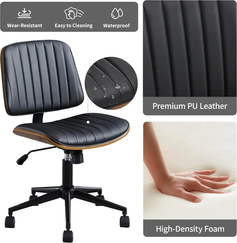 Miniatura 3 de VipDesk Silla pequeña de oficina en casa, silla de escritorio sin brazos con respaldo medio con giro de 360° y ruedas, silla de computadora moderna