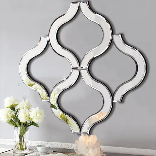 DMDFIRST Espejo de pared decorativo en forma de arco plateado de 20 x 20 pulgadas, grande, exquisita decoración de acento glamorosa biselada,