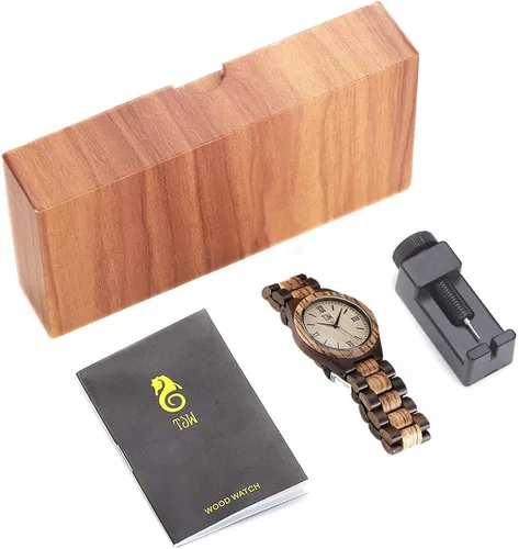 Miniatura 6 de TJW 6006 - Reloj de pulsera analógico de cuarzo para hombre, de madera, hecho a mano, informal.