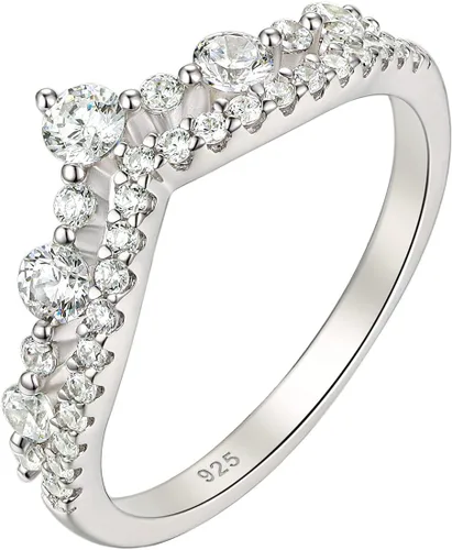 Wuziwen Anillo de eternidad con corona vintage para mujer, plata de ley 925, circonita cúbica