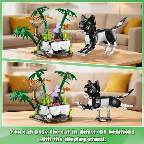 Miniatura 5 de HiWEEGO Juego de construcción de animales salvajes 3 en 1 - Figuras de animales con 3 opciones de construcción Panda Gato Cebra, juguete de bloques