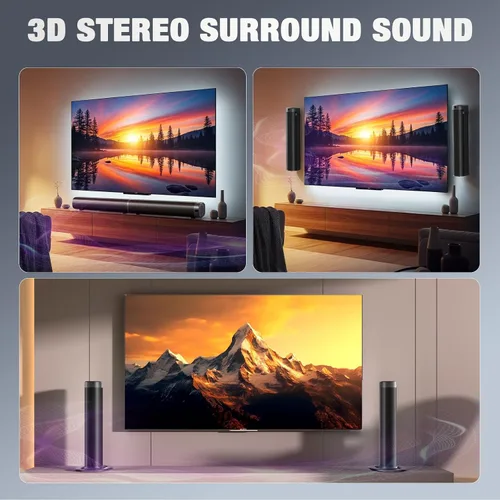 Miniatura 14 de Puriom Barra de sonido para Smart TV, barra de sonido de 100 W con conexión Bluetooth 5.3/ARC/Opt/AUX, barra de sonido desmontable 2 en 1, altavoz