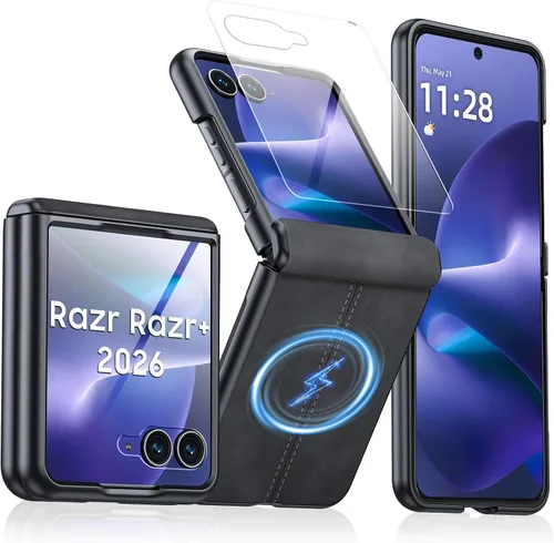 Miniatura 50 de para Samsung Galaxy Z Flip 7 Funda con protección de bisagras y protector de pantalla incorporado, funda de cuero mate de policarbonato ultradelgada