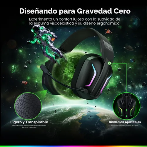 Miniatura 5 de WESEARY Auriculares inalámbricos para juegos para PS5, PS4, PC, Switch y Mac, latencia ultra baja de 20 ms, USB de 2.4 GHz y Bluetooth 5.4