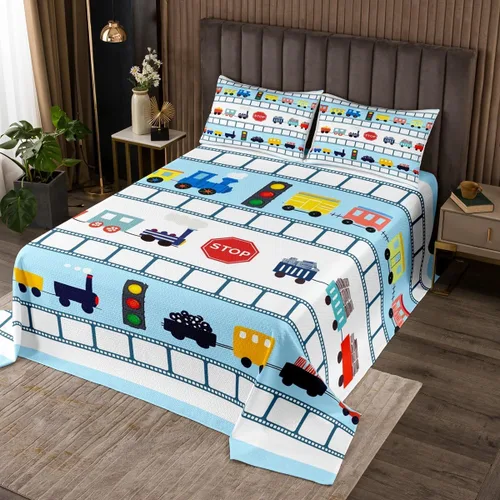 Miniatura 11 de Colcha de vehículos de rescate para niños, tamaño individual, juego de colcha de ambulancia de coche de policía y camión de bomberos, decoración
