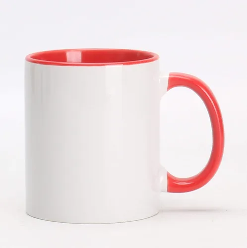 Miniatura 4 de Taza de café de sublimación de cerámica blanca de 11 onzas con colores sólidos en el interior y mango negro, rojo, rosa, azul, verde y amarillo, 6