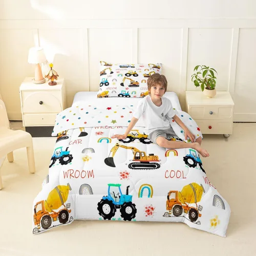 Miniatura 35 de Erosebridal Juego de ropa de cama de tren de dibujos animados para niños y niños, edredón de plumón de vehículos para niños, decoración