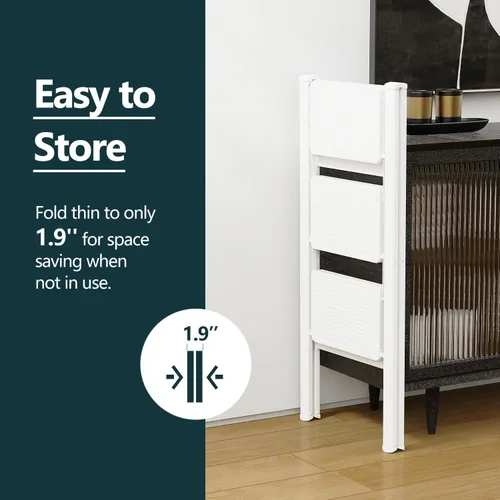 Miniatura 4 de WOA WOA Escalera para el hogar, taburete plegable para cocina con pedales antideslizantes, escaleras resistentes que soporta hasta 330 libras, Blanco
