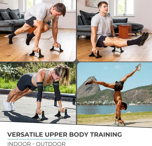 Miniatura 6 de PULLUP & DIP Parallettes - Mangos para Flexiones con Mangos Ergonómicos de Madera y Acero de Alta Resistencia - Barras Parallettes Antideslizantes