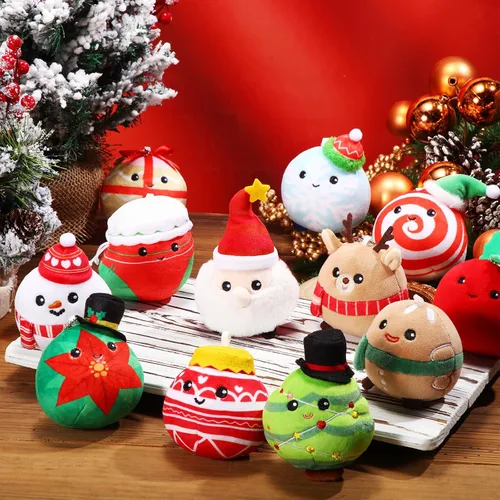 Miniatura 3 de Aoriher 12 piezas Adornos de Navidad de felpa 8 centímetros Muñeca de felpa Juguetes de Papá Noel, muñeco de nieve, pan de jengibre, árbol