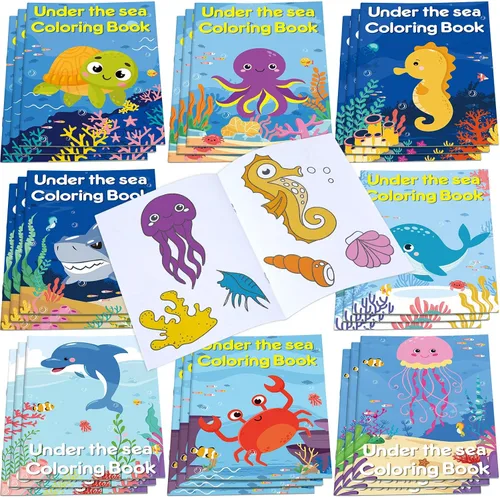Faccito 24 piezas de libros para colorear de animales oceánicos a granel bajo el mar, mini libro para colorear recuerdos de fiesta, libro de dibujo,