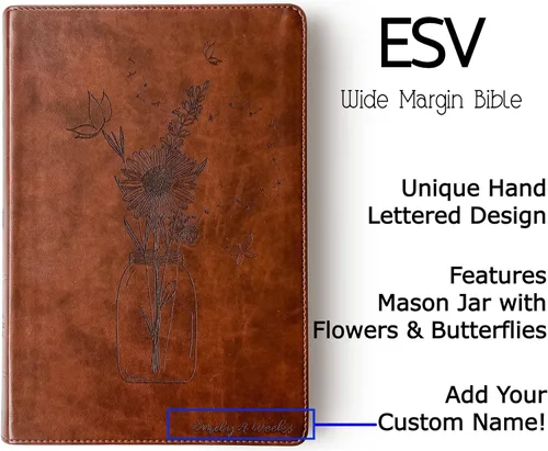 Miniatura 5 de JOY CREATIVE Biblia de letras rojas de margen ancho ESV Personalizado con nombre El diseño personalizado está escrito a mano y grabado