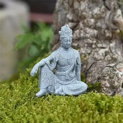 Miniatura 4 de livelyfish Estatua de Buda de acuario Estatua de Buda de piedra arenisca Decoración Zen Estatuas de Buda meditando para decoración de jardín