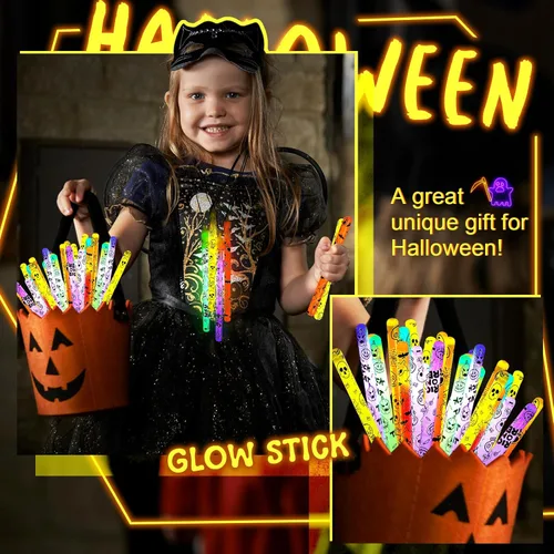 Miniatura 5 de Lewtemi 24 piezas de palos de brillo de Halloween a granel que brillan en la oscuridad, suministros de fiesta de Halloween, regalos de fiesta